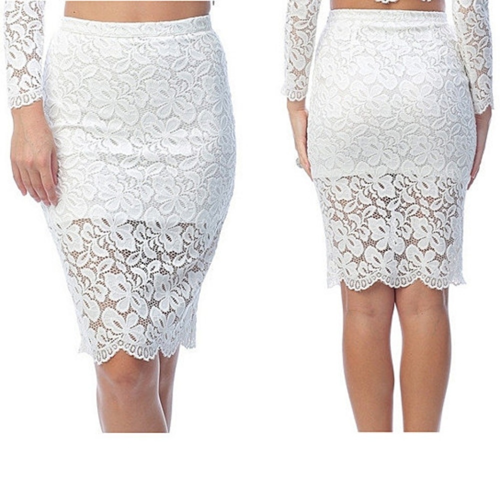 Off-White Lace Pencil Skirt